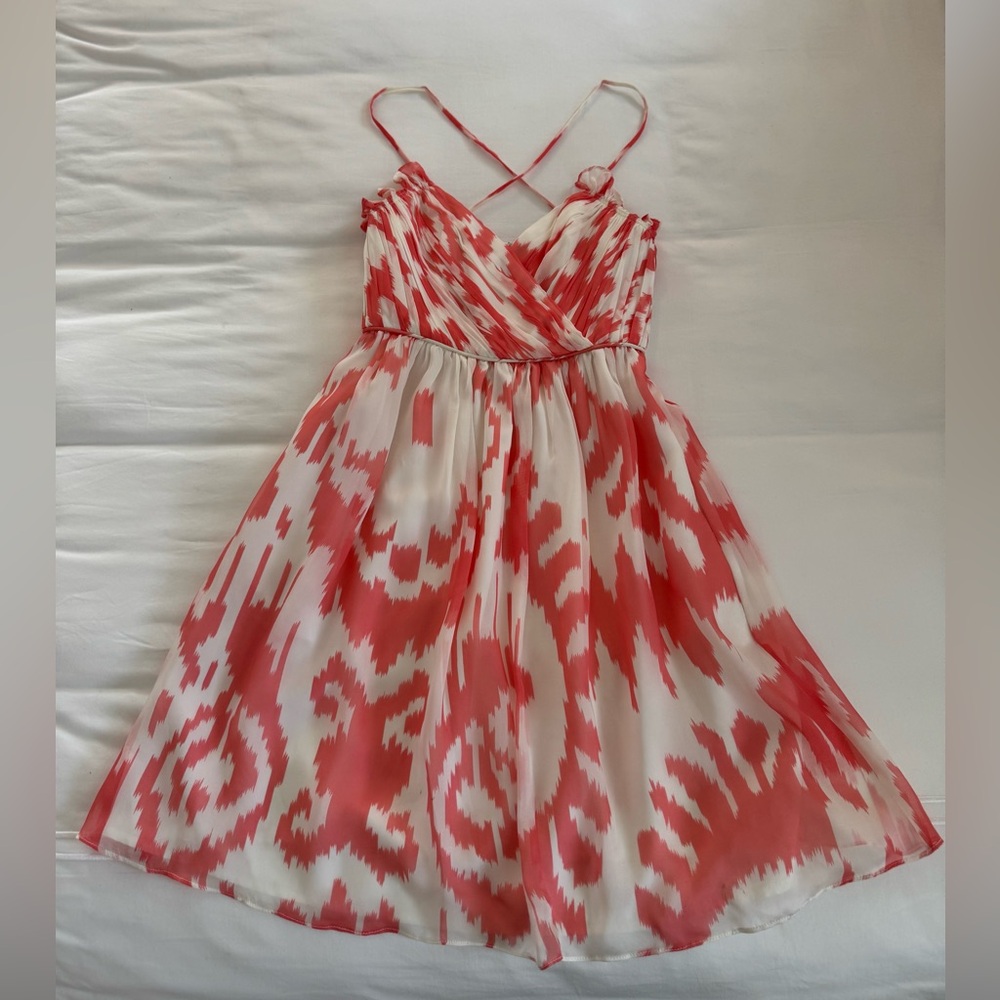 Shoshanna Coral Ikat Ruffle Mini Dress